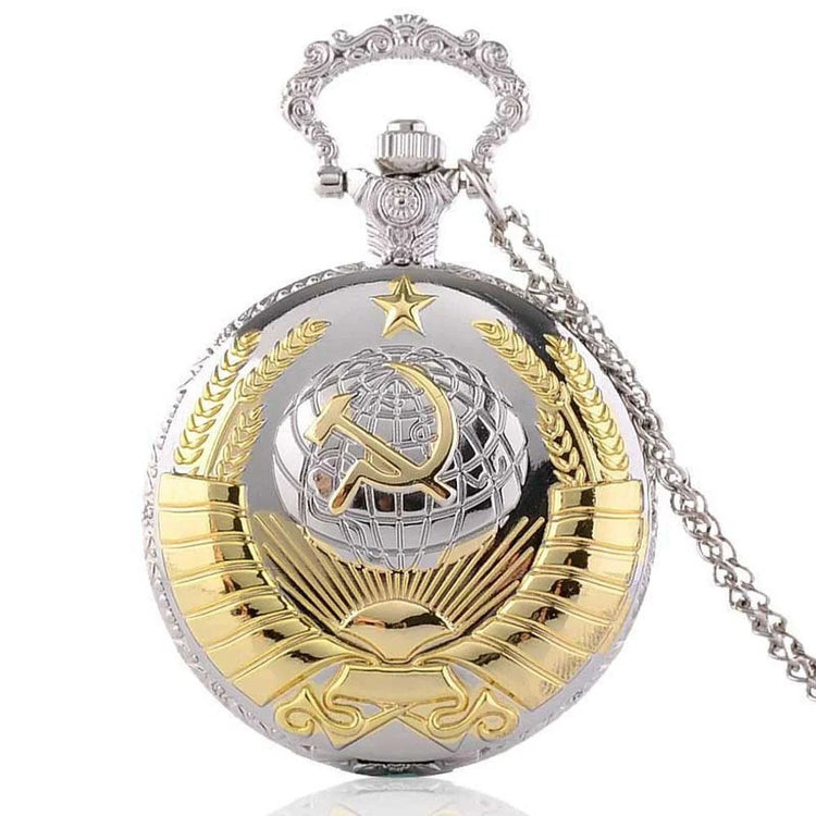 Vintage Emblem Soviet Badges Hammer Sickle Pocket Watch Retro Russia Army Communism Necklace Clock Chain for Men Women