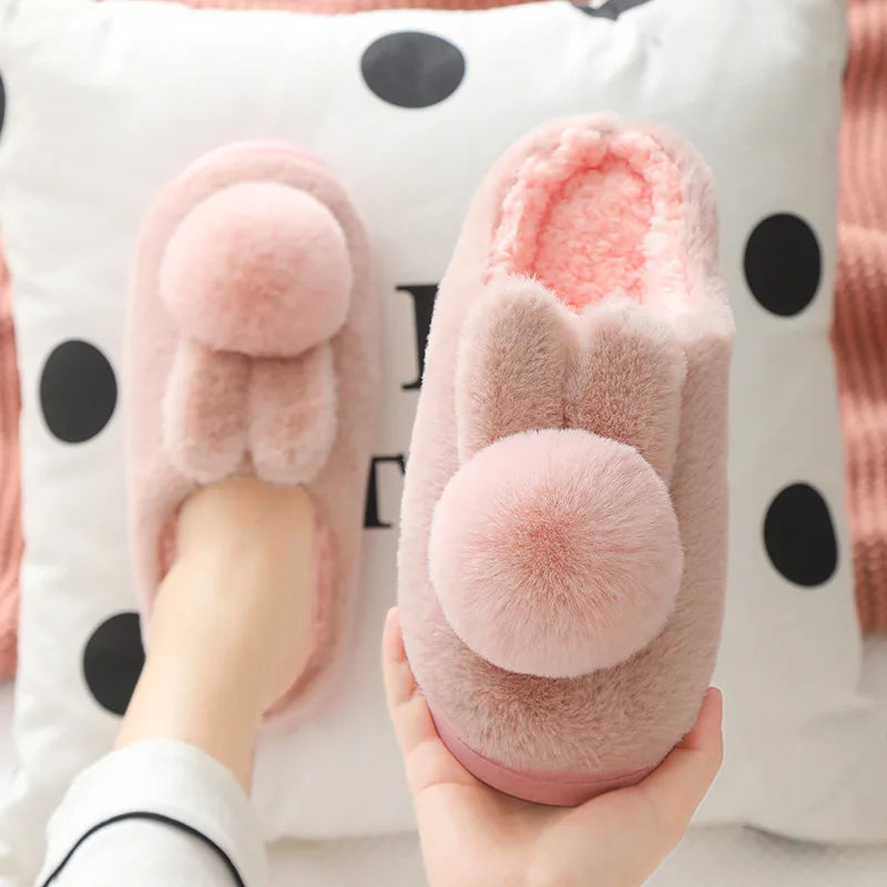 Women Winter Fuzzy Closed‑Back Slippers, Cute Couples Anti‑Slip Thick Sole Warm Plush Indoor Outdoor House Slippers