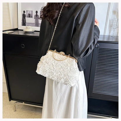 Luxury Satin Floral Bride Party Evening Clutch Bag Women Wedding Purses and Handbags Small Shoulder Chain Bag Designer Bag