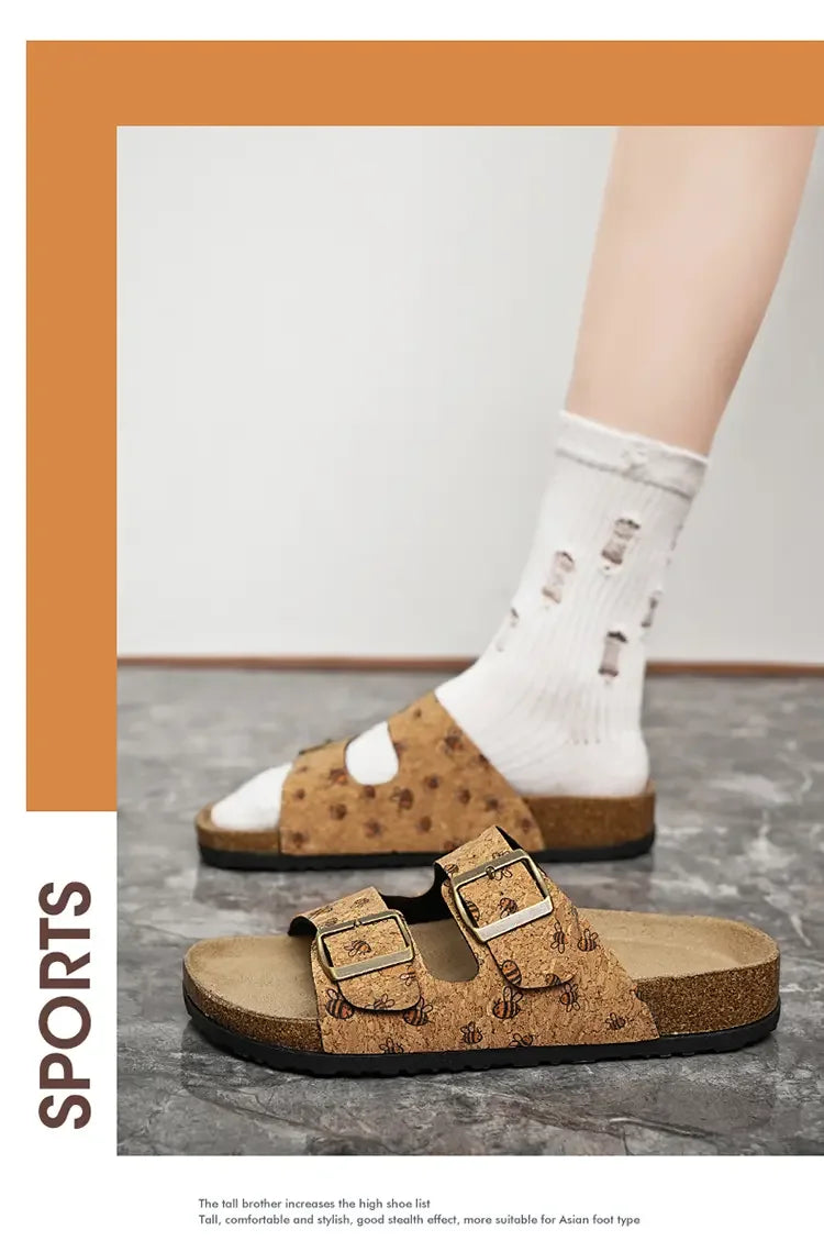 Women Sandals with Memory Foam Footwear Slides for Women with Cork Footbed Flip Flops for Women with Double Straps Sandals