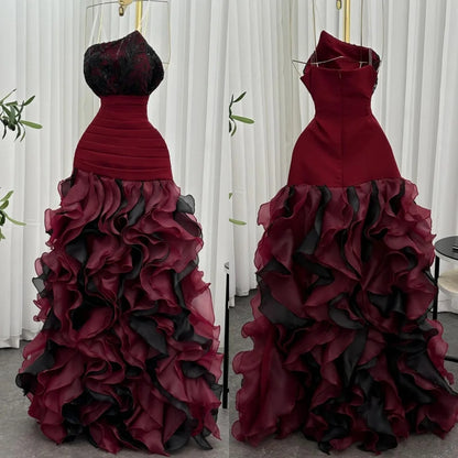 Customized Modern Style Organza Sequined Pleat A-line Strapless Long Dresses Bespoke Occasion Fashion Sexy