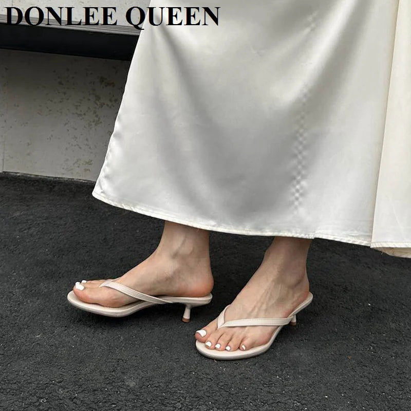 2026 New Summer Thin Heels Slippers Sandals Narrow Band Slides Ladies Shoes Fashion Women Pumps Flip Flops Luxury Slippers Shoes
