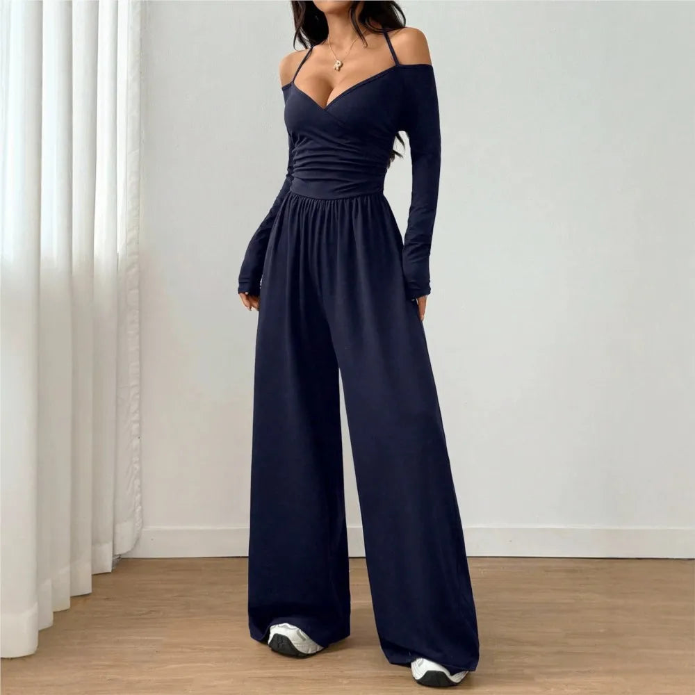 2026 Casual Jumpsuits For Woman Jumpsuit All-match Women's Clothe Simple Style Neck Halter Off Shoulder Solid Color Long Sleeves