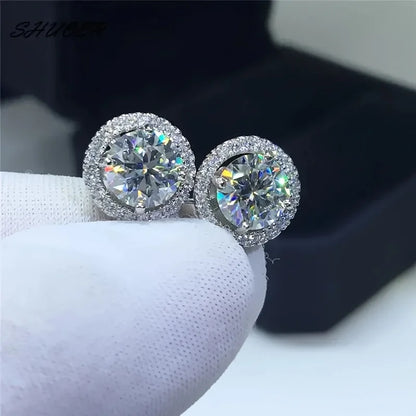 1 Pair of Fashion Halo Round Earrings Men Shiny Cube Synthetic Zirconia Suitable Wedding Luxury Exquisite Jewelry Pendant Gifts