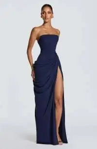 Solid Pleated Strapless Women's Dress Backless Off-shoulder High Waist Split Female Dresses 2026 Sexy Summer Evening Party Gown