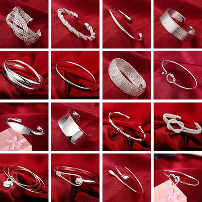 Trendy 925 Sterling Silver Big Bangles Bracelet Cute Charms for Women Lady Fashion Jewelry Adjustment Cuff Wedding Luxury