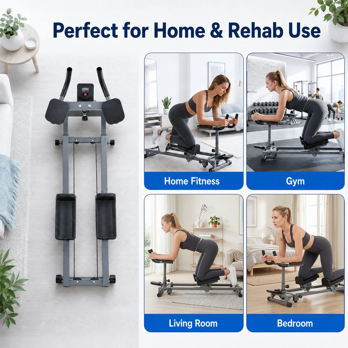 Back Stretcher and Crawling Trainer, Adjustable Height and Length with Step Counter, for Core Strengthening and Cardio Workout, Sturdy Home Gym Equipment for Office Studio Use, Anti-Slip Padded Handrails for Safe Exercise