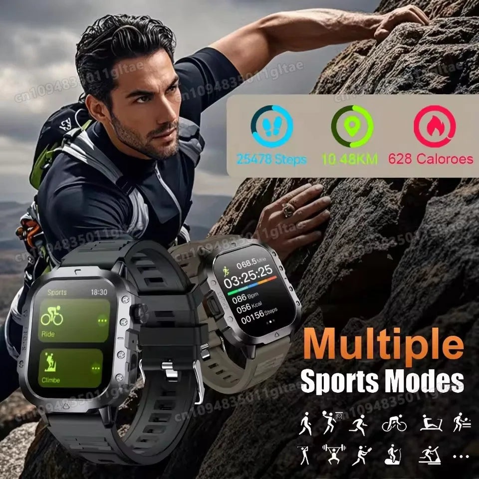 2026 New Rugged Military GPS Smart Watch Men Bluetooth Call Health Monitoring Sports 5ATM Waterproof Smartwatches Man Pk HW12