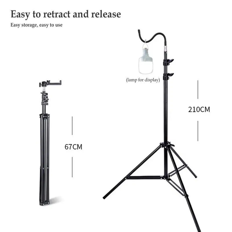 2m Campinglight Stand Folding Telescoping Tripod Adjustable Lightweight Aluminium Floor Lamp Holder Tripod Camping Accessories