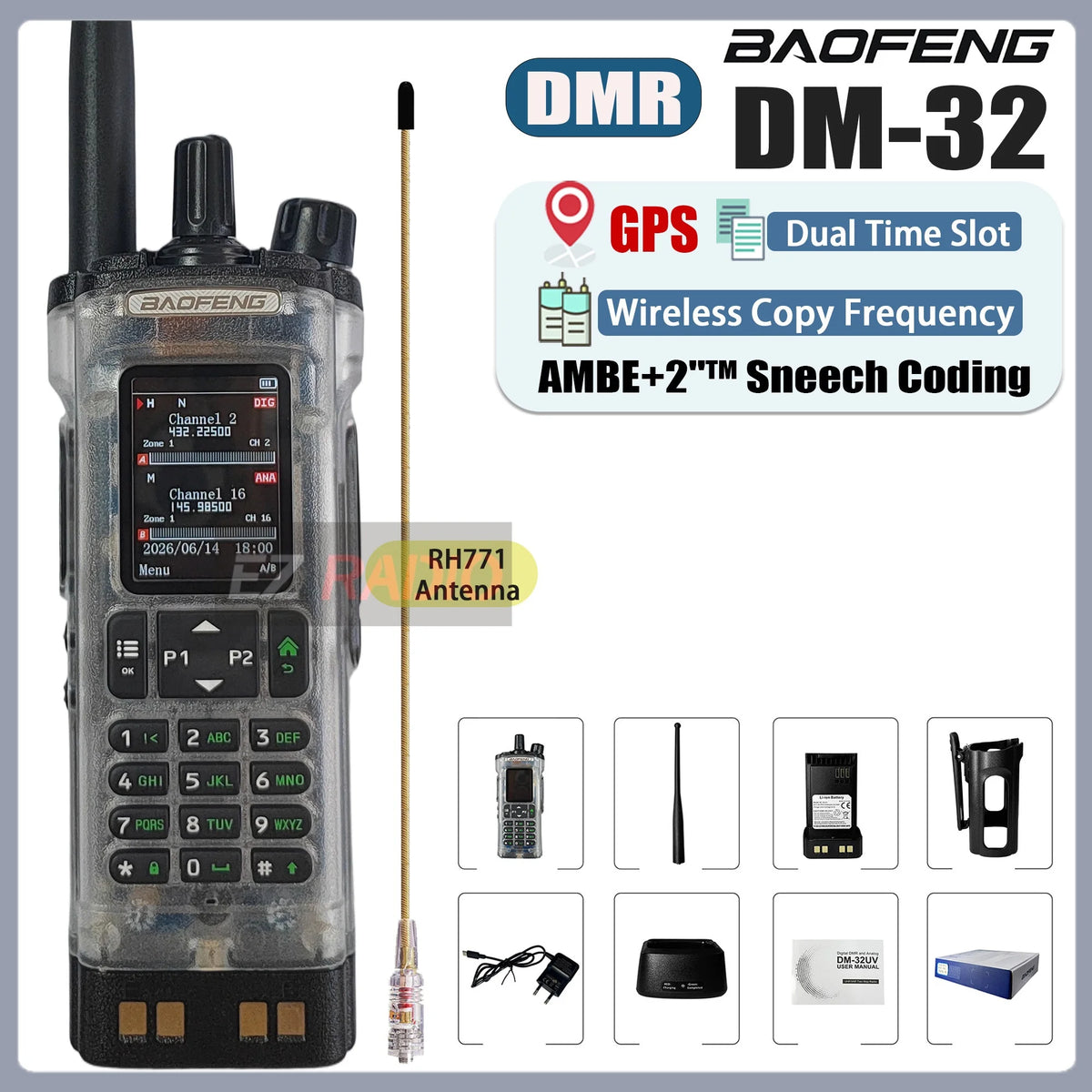 Transparent Baofeng Radio DM 32UV DMR Digital Wireless Walkie Talkie With AES256 Encryption For Long Range Secure Contact skiing