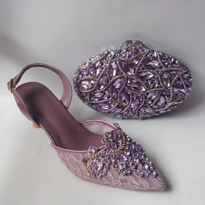 INSIGHTLINK Lady Stones Shoes and Bag Sets for Evening Purses Party Rhinestone Luxury Heels Sandals Set for Party Elegant Pumps