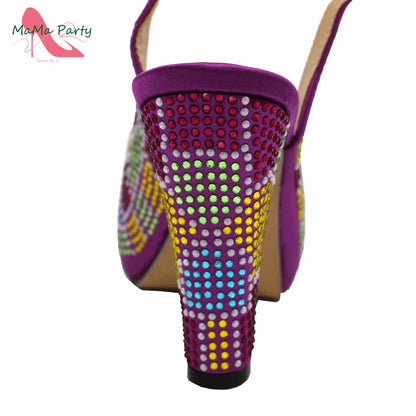 New Shoes and Matching Bag for Nigeria Party Slip on Shoes for Women Ladies Italian Shoes and Bag Set Decorated with Rhinestone