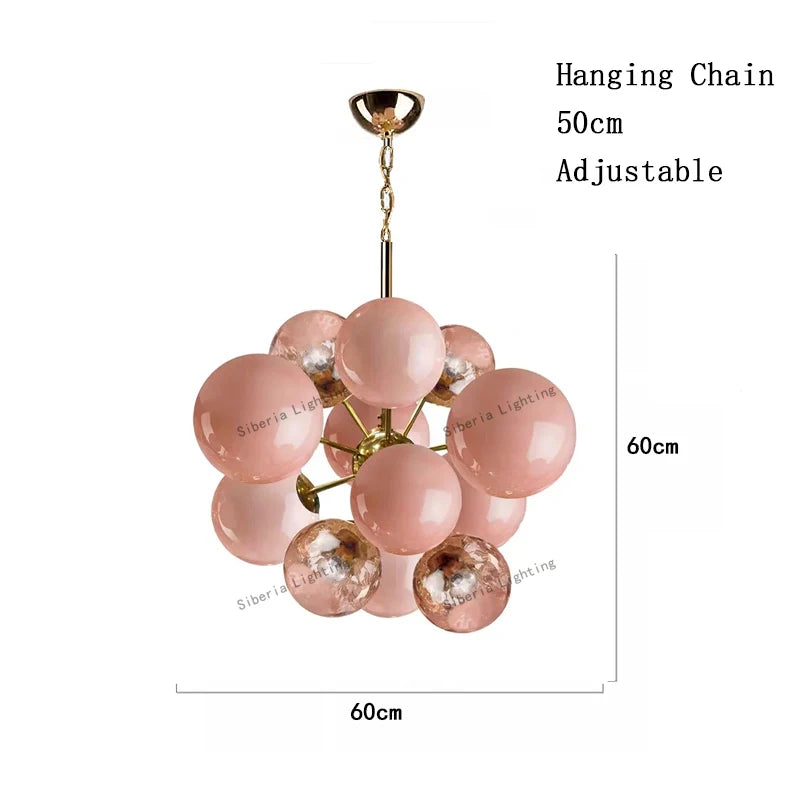 Dreamy Pink Glass Bubble Pendant Lights LED Home Decor Ceiling Lamp Indoor Hanging Lighting Fixture for Living Room