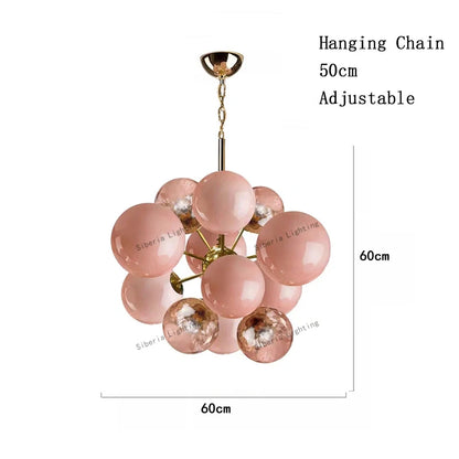 Dreamy Pink Glass Bubble Pendant Lights LED Home Decor Ceiling Lamp Indoor Hanging Lighting Fixture for Living Room