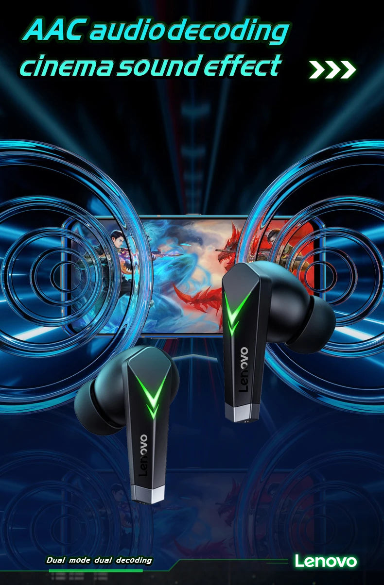Choice US Lenovo LP6 Bluetooth 5.0 Headphones 9D Strong Deep Bass Music Sound Earbuds Sweatproof Cinema Sound Earphones