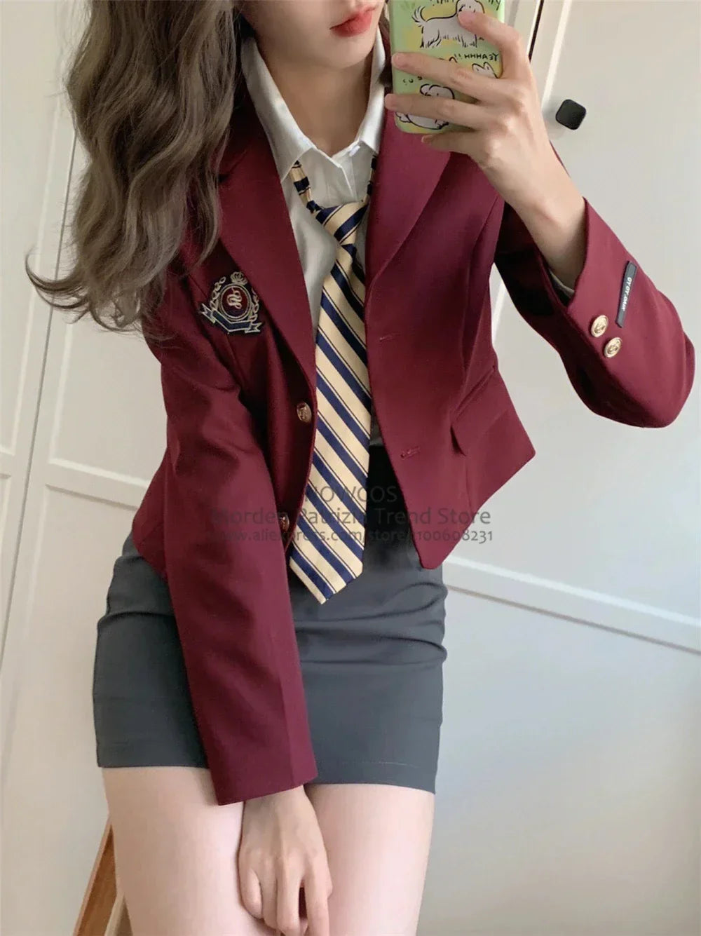 Korean Style Girls JK Uniform Suit Daily Red Blazer Coat Sexy Slim JK Wrap Buttock Skirt Women Preppy Summer School Uniform Suit