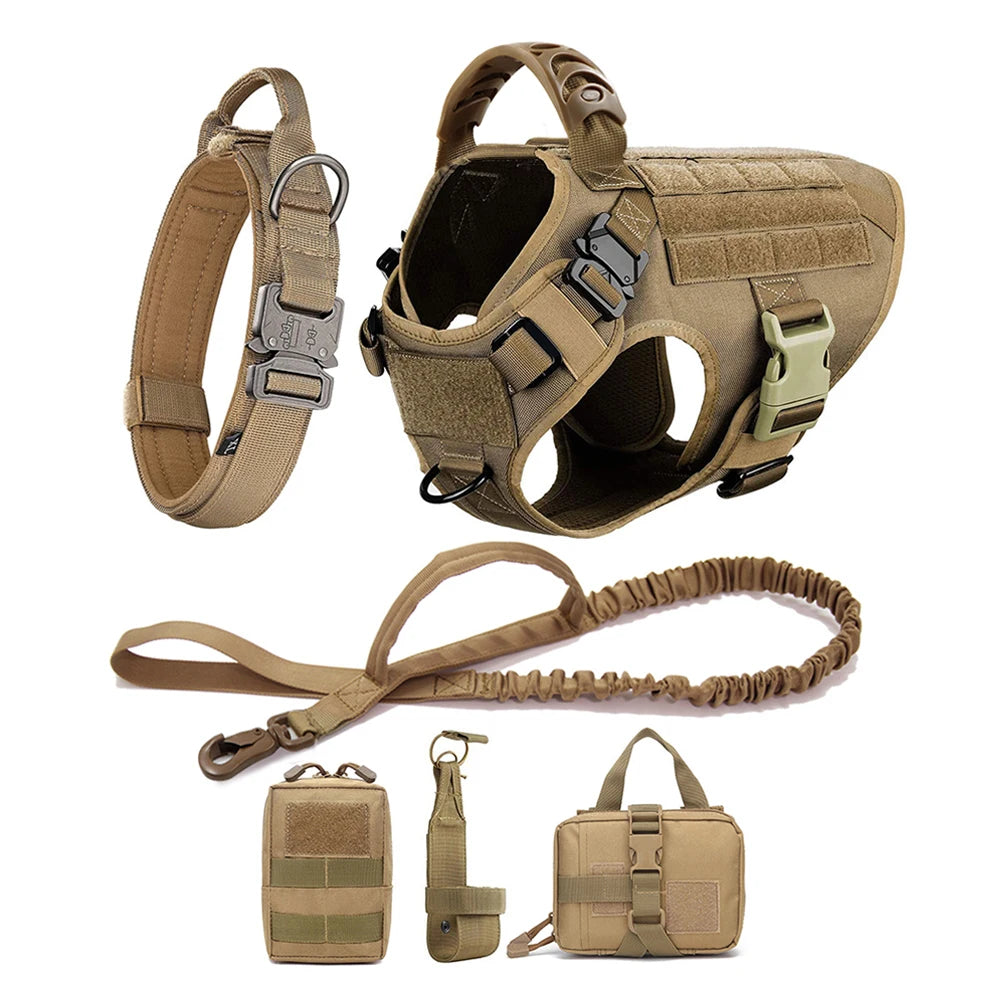 Dog Harness for Large Dogs Leash Collar Molle Pouch Military Harnesses French Bulldog Pet Tactical Training Vest Dog Accessories