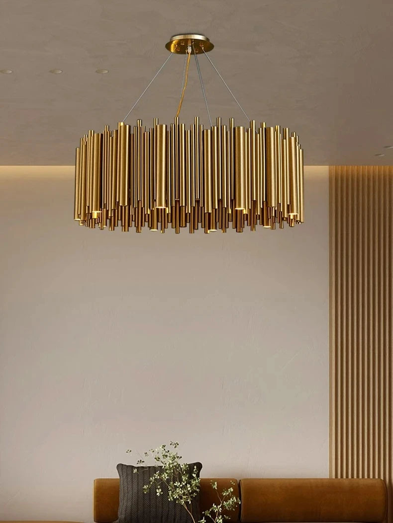 Living room chandelier Villa duplex modern simple stainless steel creative chandelier interior lighting LED lights gold