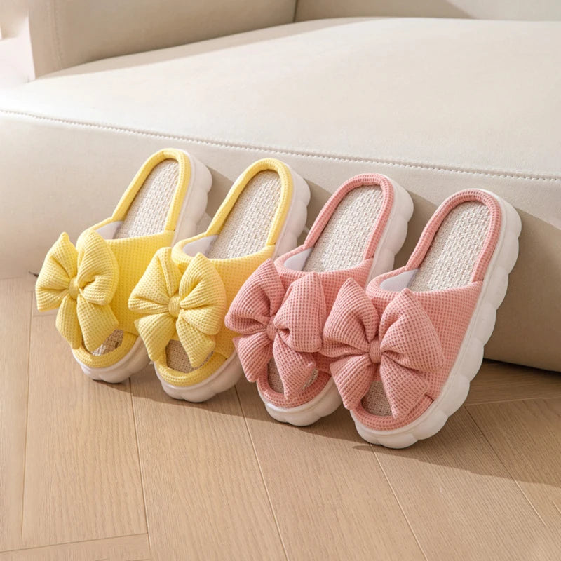 Platform Women's Slippers Home Bowknot Luxury Designer Shoes Girl Indoor Spring Summer Trend Footwear Flat Casual Elegant Slides