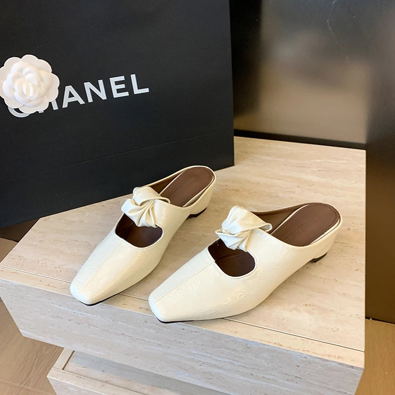 Women Heeled Sandals Slingback Mules Leather Shoes Summer Slippers 2026 Luxury Mary Jane Shoes Comfort Flip Flops Mujer Slides