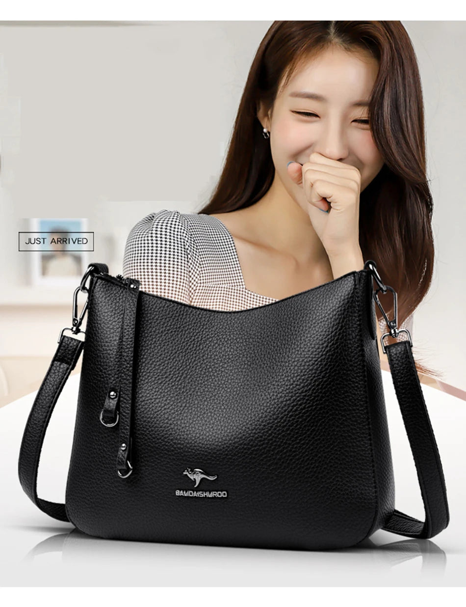 Women's Luxury Designer Top-Handle Bags Soft Leather Handbag Ladies Solid Color Shoulder Crossbody Bag Messenger Commuting Sac