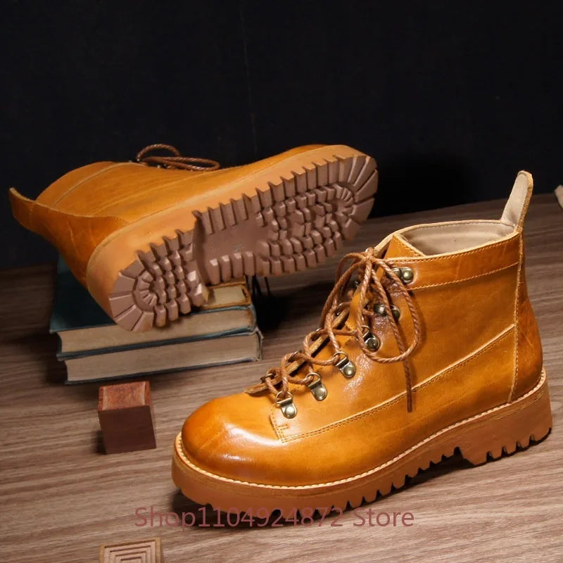 Designer Genuine Leather Office Casual Thick Sole Ankle Boots Men's Shoes Cowhide High End Fashion Work Chelsea Motorcycle Boots
