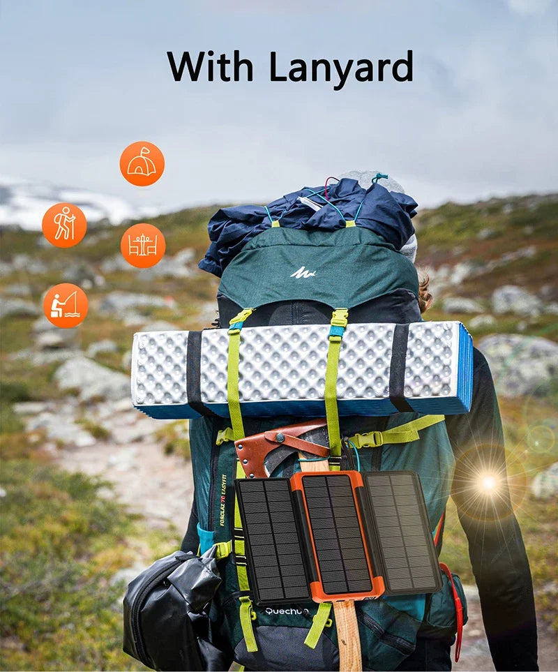 20000mAh Qi Wireless Solar Power Bank Outdoor External Battery Portable Powerbank for iPhone 14 Samsung Xiaomi Huawei Poverbank