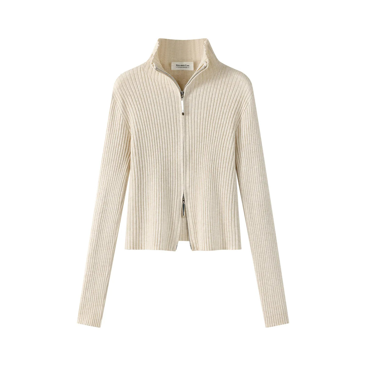 2026 Women's Autumn Winter Knit Cardigan Versatile Office Slim Flattering Cropped Zip-Up Sweater Korean Long Sleeve Outerwear