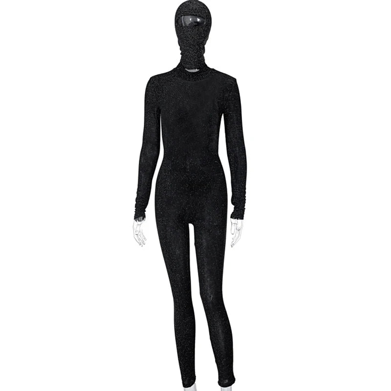 Women's Black Long Sleeve Backless Bodycon Jumpsuit Streetwear Romper Playsuit Solid Color Autumn Winter Fashion 2025