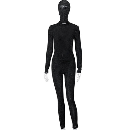 Women's Black Long Sleeve Backless Bodycon Jumpsuit Streetwear Romper Playsuit Solid Color Autumn Winter Fashion 2025