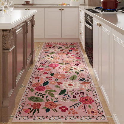 VIKAMA  Garden Flower Carpet, Anti-Slip Mat, Living Room Headboard Carpet, Hall Carpet, Kitchen Carpet, Home Decorations