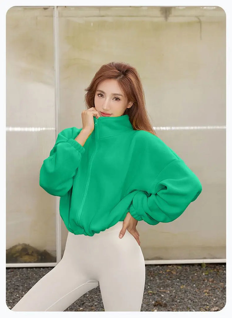 Blouse Outerwear Yoga Wear Women's Autumn/Winter Zip-up Long Sleeves Fleece-lined Warm New Casual Comfortable Minimalist Niche