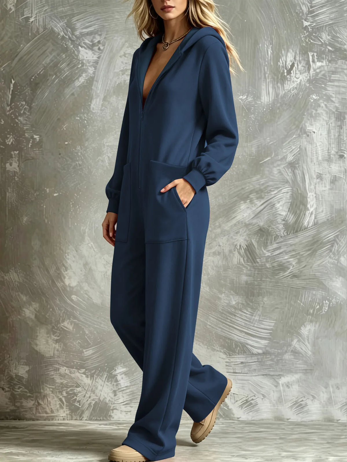 Autumn New Fashion Hooded Zipper Women's Jumpsuit Casual Loose Jumpsuit Straight Pants Pocket Rompers Lazy Female Home Wear 2026