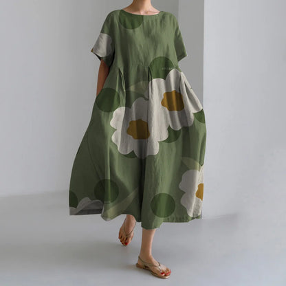 Holiday Casual Striped Printed Dresses Summer Women's Round Neck Short Sleeve Dresses Plus Size Pockets Elegant Party Dresses