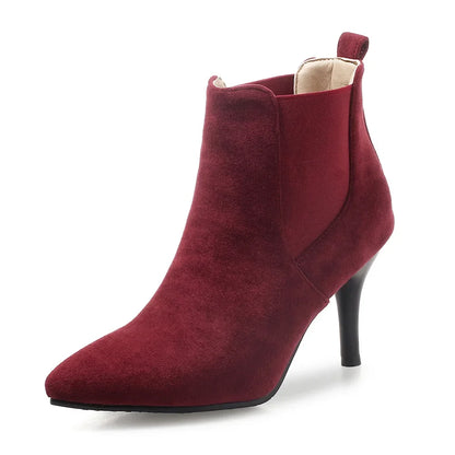 New Spring Sexy Black Wine Red Women Ankle Boots High Stelitto Heels Lady Dress Shoes Plus Small Big Size 11 32 43 45 48