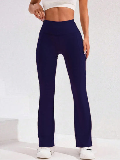 High Waist Flare Leg Yoga Pants Women with Pocket Push Up Butt  Running Tights Wide Leg Pants Gym Outdoor Cycling Leggings