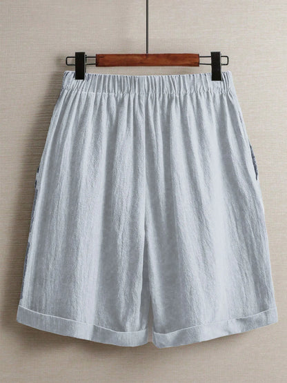 Summer women's thin five-point pants, wide-leg casual straight-leg high-waisted women's pants, fashionable outdoor sports pants