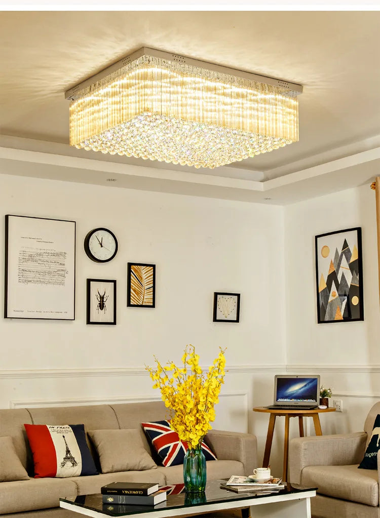 K9 Crystal Ceiling Lights LED Modern Lamps Luxury Chandelier Living Room Dining Bedroom Rectangle LED Lighting Hotel Mall Shop