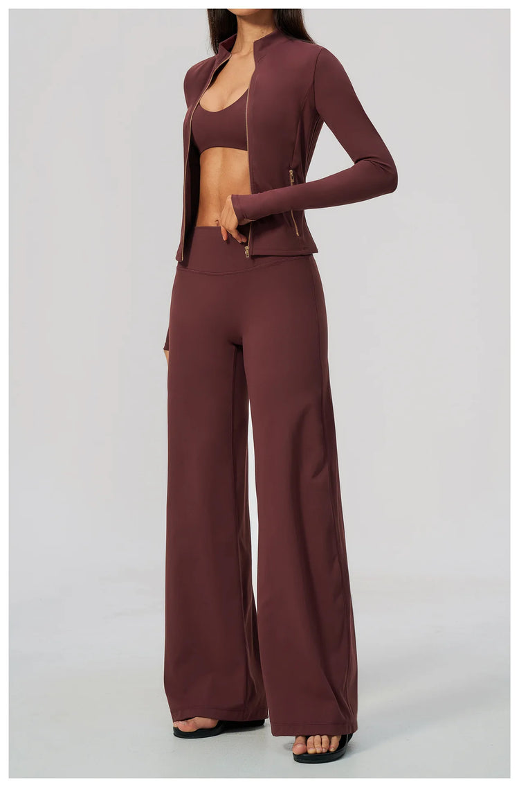 Yoga Set 3PCS Women's Tracksuit Workout Outfit Zipper Fitness Long Sleeved Sports Set Gym Clothes Female Sports Bra Yoga Outfits