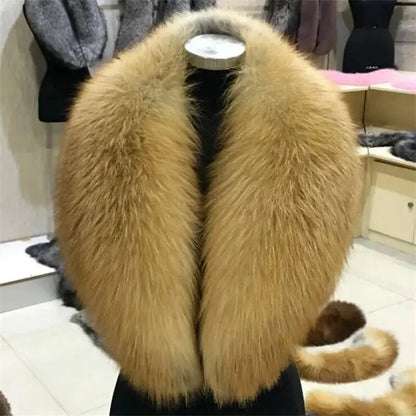 Natural Color Raccoon Fox Real Fur Collar Scarf Genuine Big Size Scarves Warp Shawl Neck Warmer Stole Muffler with Clip Loops #6