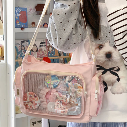 Trendy Transparent Simple Crossbody Bag for Girls Large Capacity School Shoulder Bag Comfortable and Versatile Texture Ita Bag