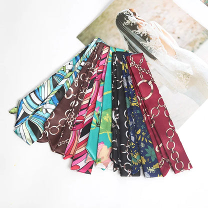 16 Colors Print Flower Small Scarf for Women Narrow Ribbon Headband Female Neckerchief Handle bag Band Hair Tie Accessories