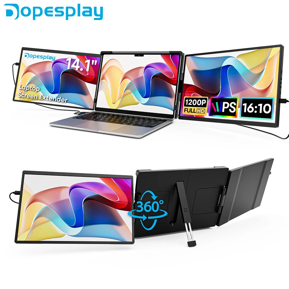 Dopesplay 14.1inch Laptops Screen Extender Triple Dual FHD 1200P IPS Portable Monitors For Windows Macbook Chrome 13.3-17.3 inch