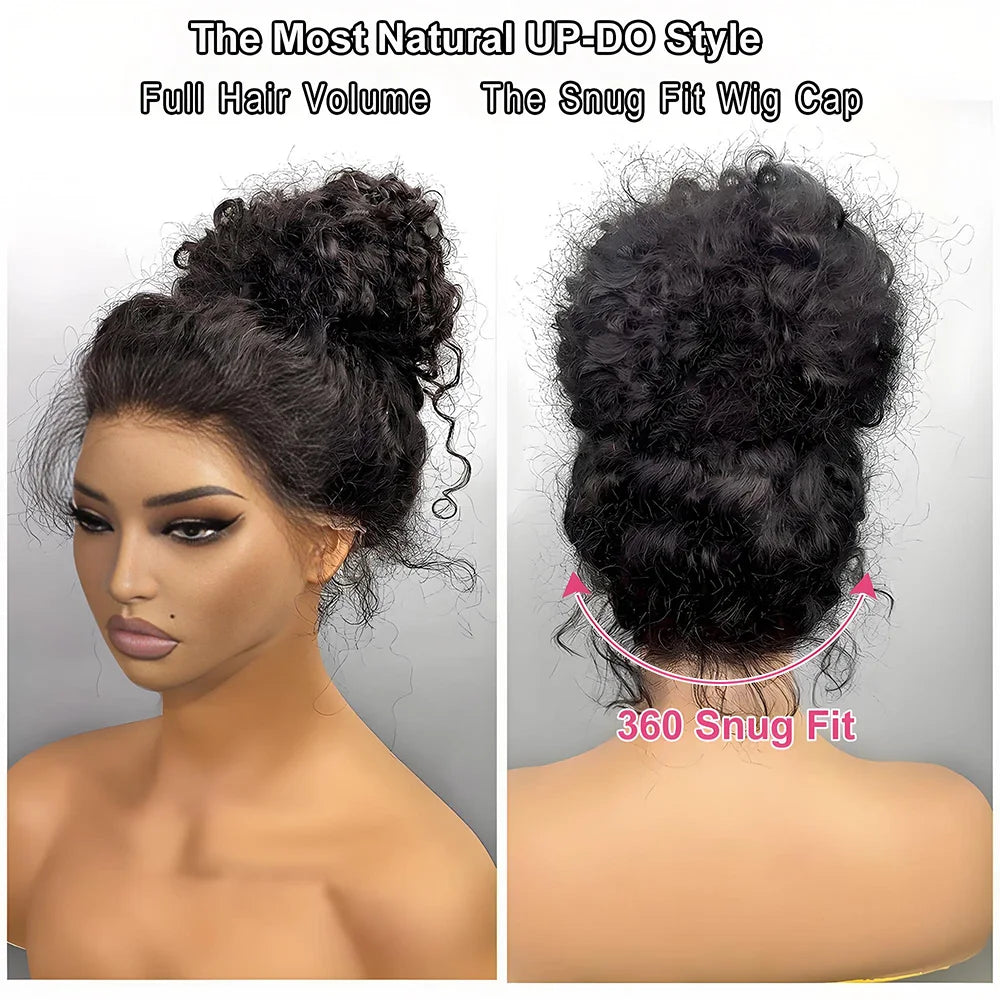 36 Inch Invisi Strap 360 Hd Full Lace Curly Water Wave Human Hair Wig 250 Density Pre Plucked Pre Cut Wear And Go Glueless Wigs