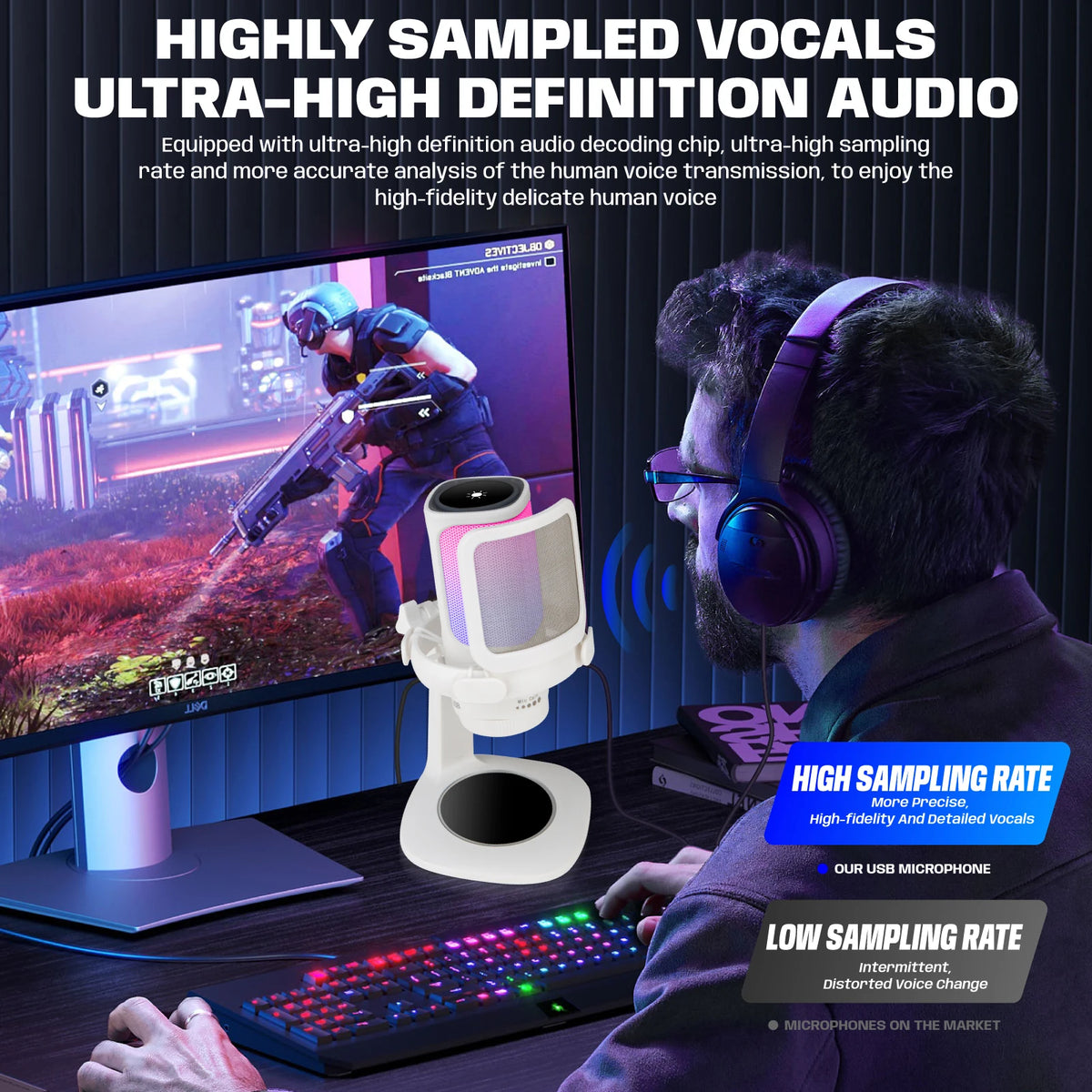 Bolanle USB Microphone RGB Microfone Condensador Wire Gaming Mic for Podcast Recording Studio Streaming Laptop Desktop PC