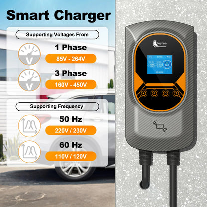 Feyree EV Charging Station 32A Electric Vehicle Car Charger EVSE Wallbox Wallmount 7.6/11/22KW Type2 Cable IEC62196 APP Control