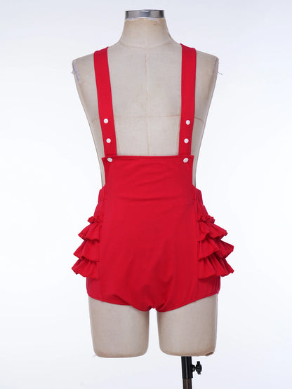 Women Ruffled Skinny Shorts Overalls Rave Dance Party Streetwear Elastic Waistband Adjustable Strap Suspender Short Bib Rompers