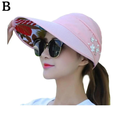 Women Summer Empty Top Sun Protection Cap Large Brim Anti-UV Ponytail Hat For Women Outdoor Travel Beach Visor Fisherman Hats