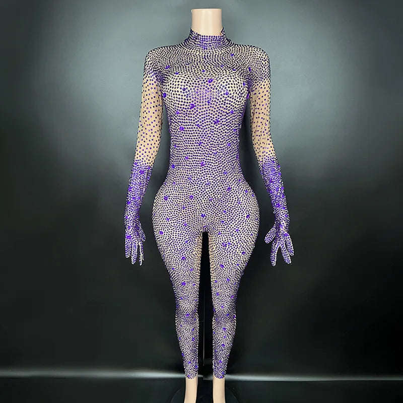 2025 Sexy Full Sparkly Rhinestone Jumpsuit for Women Bodycon Luxury Costume Party Club Bright Stage Singer Performance Jumpsuits