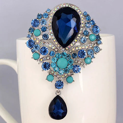 Hot Women Men  Brooch Wedding Bridal Bouquet Clear Crystal Rhinestone Teardrop Dangle Brooch Pin